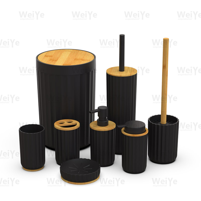 Bathroom Accessories Set Roman Column Shape with Bamboo Series 8-Piece