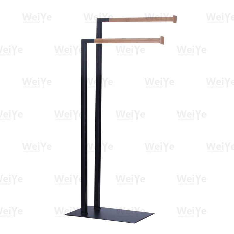 落地毛巾架落地双杆毛巾架（杆有一小段是竹）