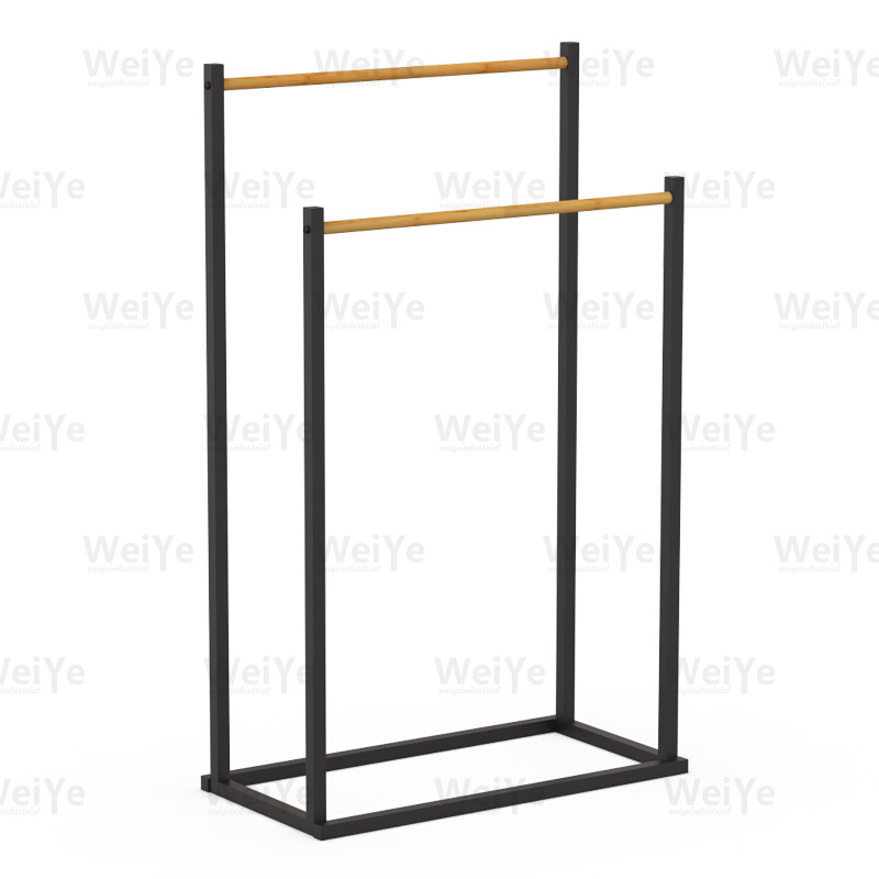 落地毛巾架新款落地双杆口字配竹毛巾架