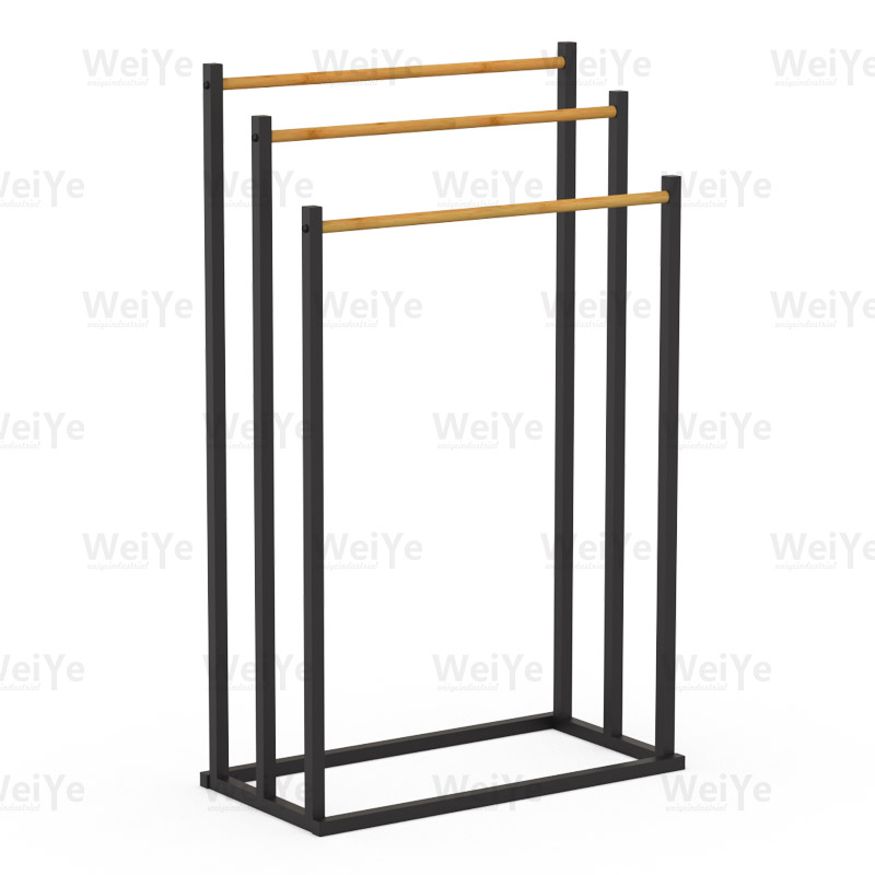 落地毛巾架新款落地三杆口字配竹毛巾架