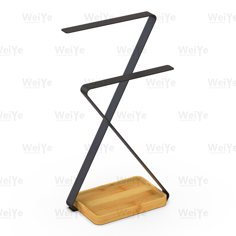 落地毛巾架桌上Z形竹底双杆毛巾架