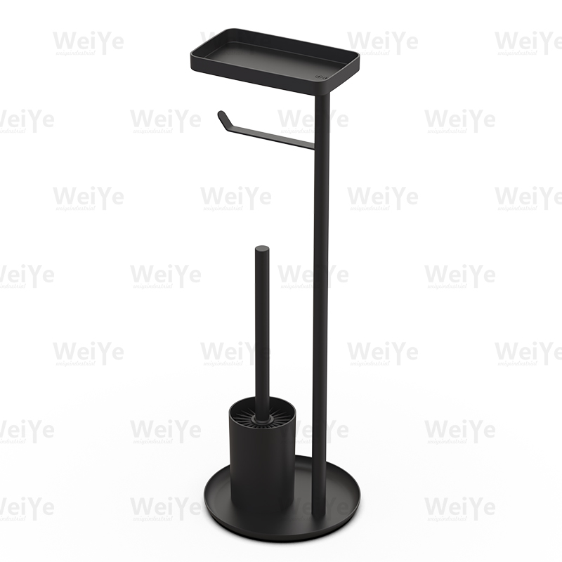 落地马桶刷架圆底盘连马桶刷配扁钩纸巾架连手机托