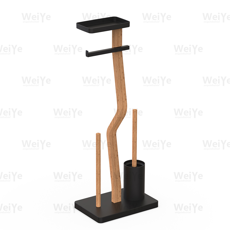 落地马桶刷架S形落地竹纸巾架连马桶刷