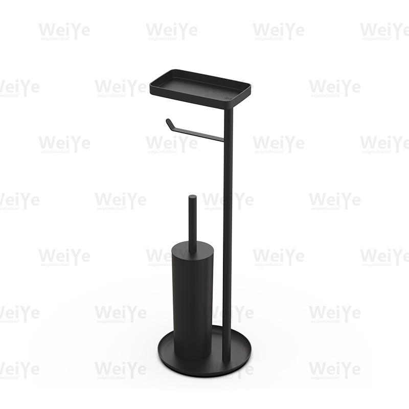 落地马桶刷架圆底盘连高身马桶刷配扁钩纸巾架连手机托