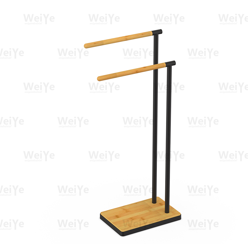 落地毛巾架E形贴竹片落地双杆圆管毛巾架配竹