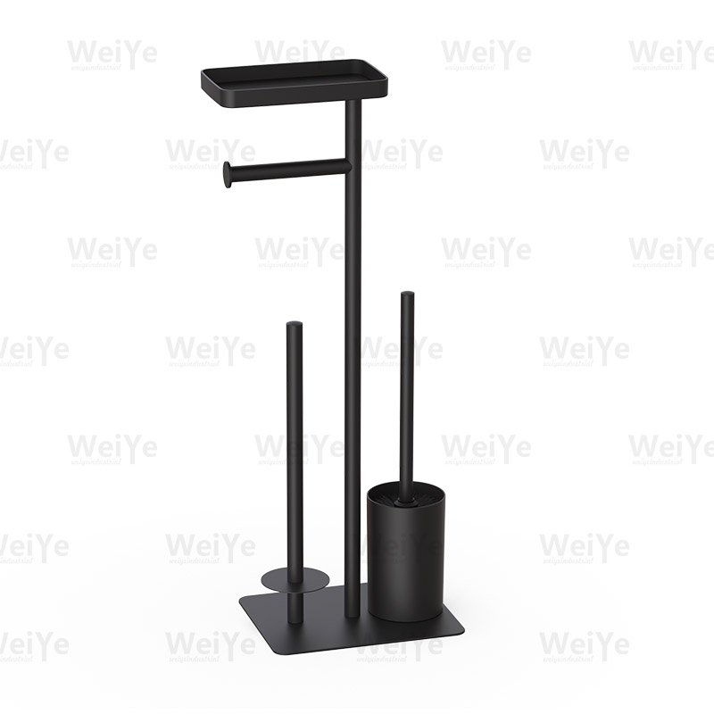 落地马桶刷架方铁板底落地矮圆马桶刷配纸巾杆带托盘