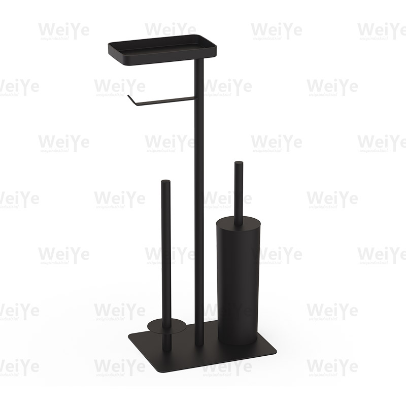 落地马桶刷架方铁板底落地高圆马桶刷配纸巾杆带托盘