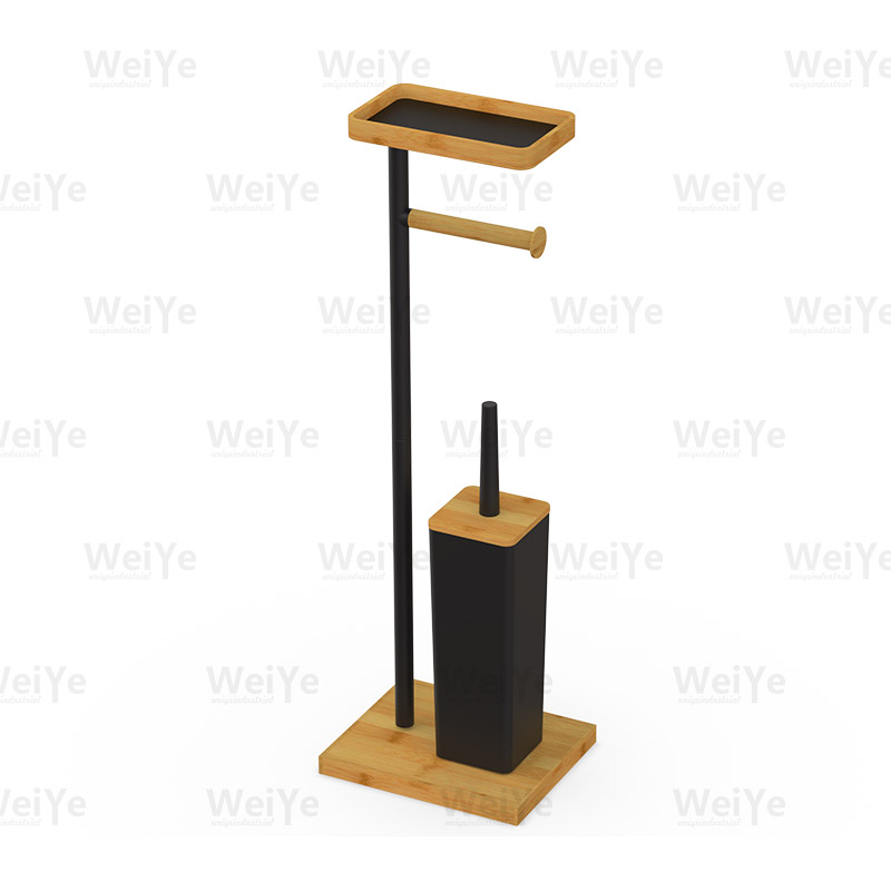 落地马桶刷架竹配重底落地高方马桶刷配纸巾杆带竹托