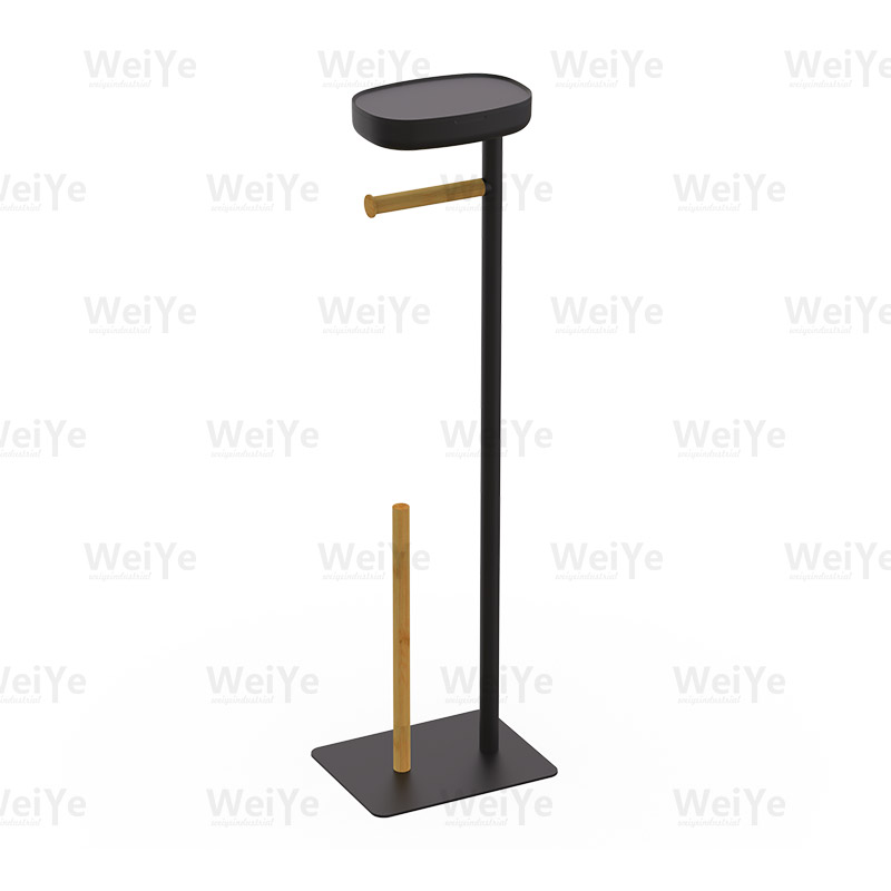 落地马桶刷架E形方铁板落地纸巾架配竹连盒托